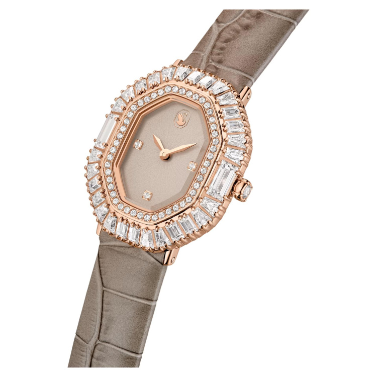 Matrix octagon watch Leather strap, Beige, Rose gold-tone finish